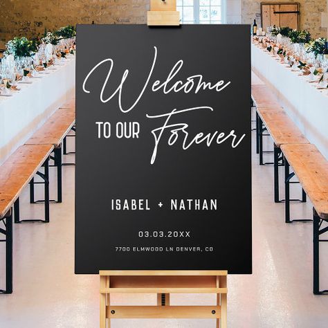 $28.75 | Minimalist Modern Black Wedding Welcome Sign #elegant, black and white, wedding, welcome sign, wedding reception, wedding welcome, modern wedding, gold and white, welcome to our wedding, simple Wedding Gold And White, Black Wedding Welcome Sign, White Wedding Welcome Sign, Modern Black Wedding, Elegant Black And White Wedding, Welcome Sign Wedding, Black Gold Wedding, Wedding Simple, Wedding Gold