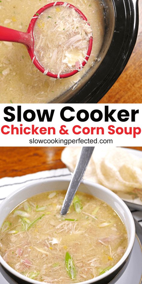 How to make the most delicious chicken and corn soup in the slow cooker. Slow Cooker Chicken Corn Soup, Chicken And Corn Soup Slow Cooker, Yeast Biscuits, Chicken And Corn Soup, Sweetcorn Soup, Chicken And Sweetcorn Soup, Chicken Corn Soup, Chicken And Corn, Small Slow Cooker