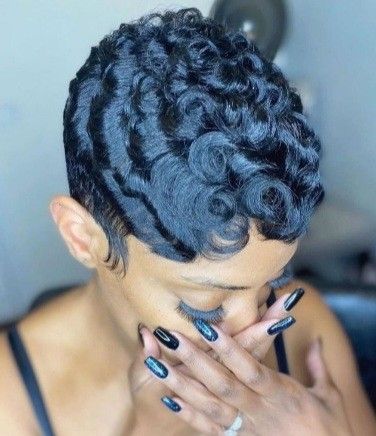 Bangs For Black Women, Black Pixie Cut, Finger Waves Short Hair, Human Hair Wigs With Bangs, Bob Pixie Cut, Finger Wave Hair, Bob Pixie, Short Shaved Hairstyles, Gorgeous Braids