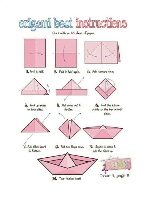 Origami Boat Instructions New | PDF Origami Boat Instructions, Origami Instructions Easy, Paper Boat Origami, Boat Illustration, Boat Crafts, Make A Boat, Origami Boat, Cute Origami, Origami Patterns