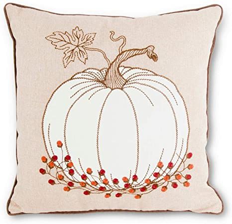 Tan Square, Embroidered Pumpkin, Embroidery Cushion, Happy Harvest, Fall Sewing, Flower Boutique, Pumpkin Pillows, Embroidery Stitch, 3d Embroidery