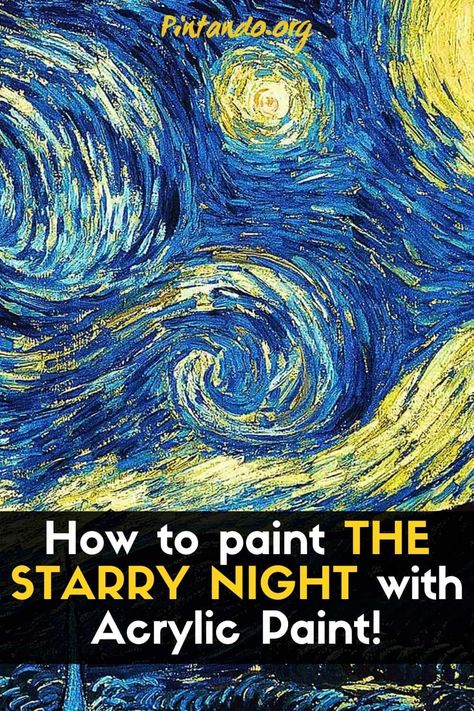 In this video, we will teach you how to paint The Starry Night, by Vincent Van Gogh, step by step, with acrylic paints. Enjoy The Video! #painting #painting #Vangogh #starrynight #art #famousworks Step By Step Starry Night Painting, Van Gogh Step By Step, How To Paint Starry Night Step By Step, Starry Night Tutorial, Van Gogh Art Lesson, Vangogh Starrynight, Creative Library, Jean Art, Van Gogh Landscapes