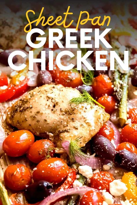 Greek Sheet Pan Chicken and Vegetables is a simple way to get dinner on the table. It’s ready in under an hour, and cleanup is a breeze! Greek Sheet Pan Chicken, Greek Sheet Pan, Sheet Pan Greek Chicken, Sheet Pan Meals Chicken, Pan Cooking, Sheet Pan Dinners Chicken, Sheet Pan Chicken, Chicken With Olives, Artichoke Recipes