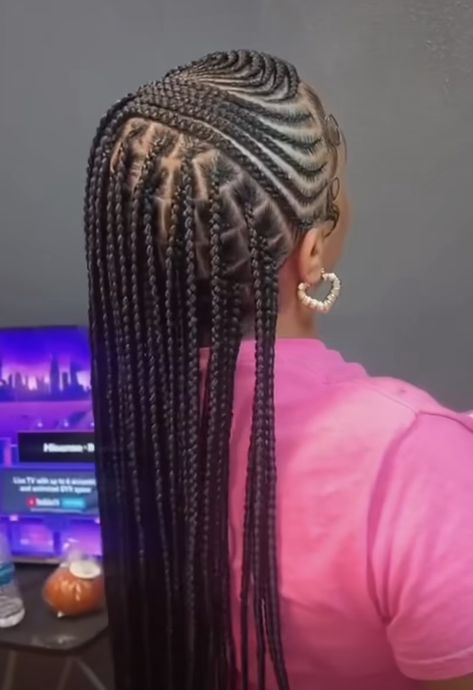 Half Individuals Half Cornrows, Half Knotless Half Feed In, Layer Braids Black Hairstyles, Easy Braided Hairstyles For Black Women, Half Cornrows Half Curly Weave, Extension Hairstyles, Lemonade Braids Hairstyles, Cornrows Braids For Black Women, Lemonade Braids