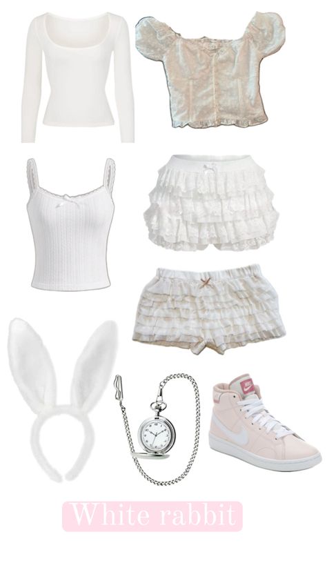 White Rabbit Costumes, Halloween Trio, Trio Halloween Costumes, Rabbit Costume, Pretty Halloween Costumes, Pretty Halloween, Costume Inspo, Bunny Costume, Halloween Inspo