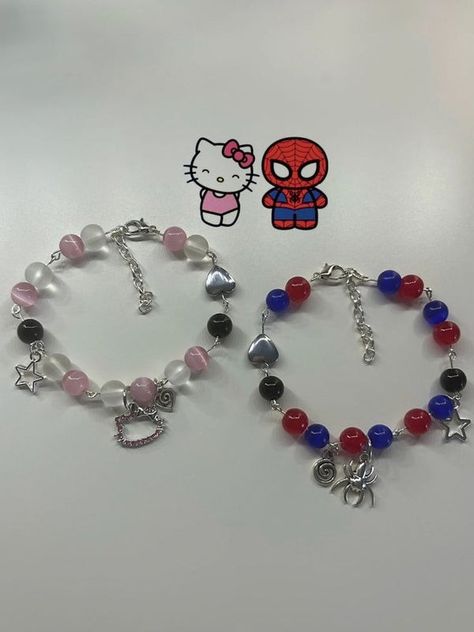 Couple Kandi Bracelets, Couple Bracelets Beads, Spider Man Bracelet, All Spiderman, Matching Couple Bracelets, Kandi Bracelets, Handmade Jewelry Tutorials, Diy Bracelet Designs, Diy Bracelets Patterns