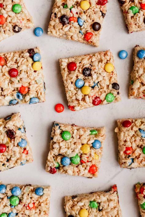 M And M Rice Krispie Treats, Rice Krispie Treats M&m, M&m Rice Crispy Treats, M M Rice Krispie Treats, Homemade Rice Krispies, Rice Crispy Bars, Rice Krispie Bars, Homemade Rice Krispies Treats, Peanut Butter Marshmallow