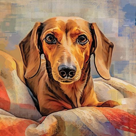 Wiener Dog Painting, Sausage Dog Painting, Waves Sketch, Dachshund Portrait, Arte Dachshund, Dachshund Painting, Dachshund Illustration, Art Fundraiser, Dachshund Quotes