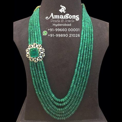 Amarsons Jewellery, Ruby Jewelry Necklaces, Green Jewellery, Necklace With Diamond, Pendant Sets, Pearl Necklace Designs, Beaded Necklace Designs, Black Beaded Jewelry, Gold Bride Jewelry