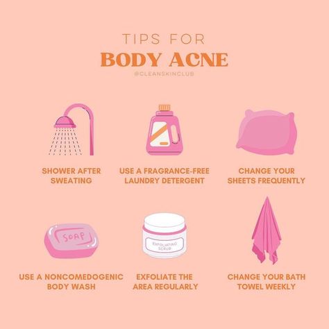 Clean Skin Club on Instagram: "Body acne can be such a pain 😫 here are some lifestyle changes you can make to help manage it 🤍 . . #cleanskinclub #cscexplains #skincarejunkie #skincarecommunity #skincareaddict #skincareobsessed #skintips #skincareeducation #skincare101 #cleanskinsquad #skincare #skincaretips #bodyacne #acne" Skincare For Body Acne, Clean Skin Club, Soap For Body Acne, How To Be Clean Body Tips, Thigh Acne, Body Acne Products, Body Wash For Acne, Acne Hacks, Acne Body Wash