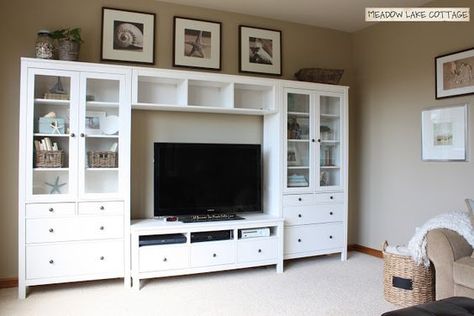 LOVE this! | Ikea TV units | Pinterest | Hemnes, Entertainment ... Hemnes Tv Stand, Ikea Hemnes Tv Stand, Pallet Entertainment Centers, Rustic Entertainment Center, Farmhouse Entertainment Center, Ikea Built In, Tv Fal, Ikea Tv, Entertainment Center Design