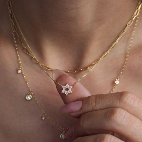 Magen David, Star of David Diamond 10mm Pendant Gold Necklace Am Israel Chai, judaica jewelry, jewish gift, bat mitzva, Stand with Israel