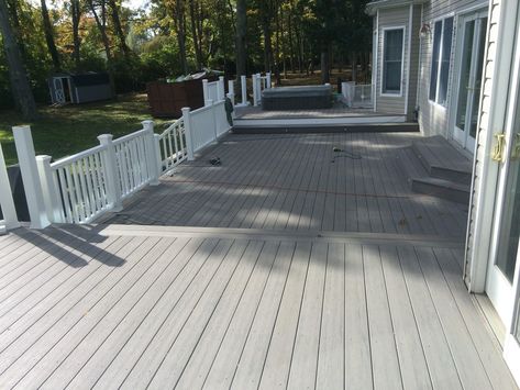 Gray Composite Deck - Picture 6826 | Decks.com Gray Composite Deck, Composite Deck Ideas, Awesome Decks, Pvc Railing, Multi Level Deck, Exterior Color Palette, Deck Flooring, Deck Pictures, Dream Deck