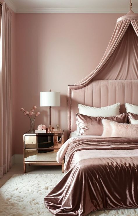 Light Pink Bedroom Aesthetic, Light Pink Bedroom, Pink Bedroom Aesthetic, Glam Bedroom Ideas, Light Pink Bedrooms, Faux Fur Pillows, Fur Pillows, Pillows And Blankets, Glam Bedroom