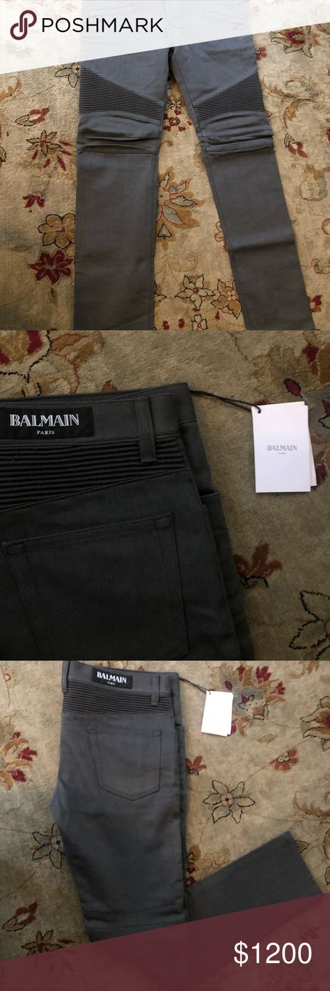 New Men’s Balmain jeans Balmain Homme Slim-Fit Waxed Biker Jeans / Trousers Pants Raw Gris / Pencil Grey W6HD551D205 FW16 / SS17 Menswear Collection  • Brand New and Unworn • Wax Effect • Ribbed Panels • Matching Stitching • Hook and Zip-Fastening • Five Pockets and Two Zipped Pockets Balmain Jeans Balmain Jeans, Trousers Jeans, Biker Jeans, Trousers Pants, Menswear Collection, Trouser Jeans, Trouser Pants, New Man, Mens Jeans