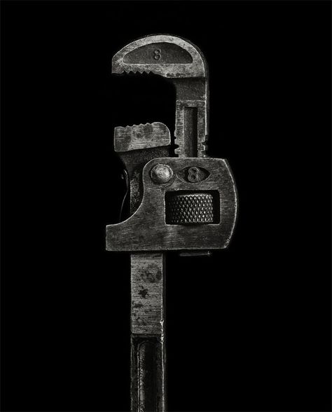 Pipe Wrench - http://gallery270.com/show/richard-kagan-iron-portraits/ Metal Study, Form Concept, 3d Portfolio, Aesthetic Objects, Pipe Wrench, Object Photography, Fine Photography, Found Art, Old Tools