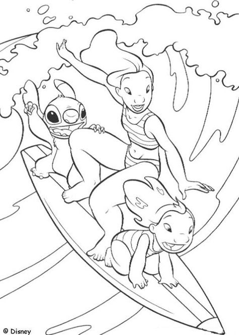 Lilo and Stitch surfing coloring page Free Disney Coloring Pages, Stitch Coloring, Stitch Party, Stitch Coloring Pages, Sports Coloring Pages, Lilo Und Stitch, Stitch Birthday, Lilo Y Stitch, Lilo Et Stitch