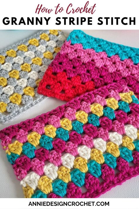 Granny Stripe Crochet Pattern (Easy For Beginners) - Annie Design Crochet Granny Stripe Stitch, Crochet Blanket Stitches, Granny Stripe Crochet, Crochet Granny Stitch, Granny Stripe, Crochet Cowls, Modern Crochet Blanket, Stripe Crochet, Popular Crochet