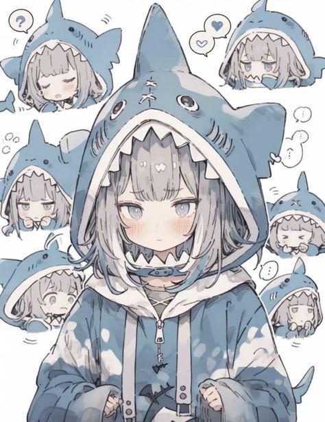 Shark Girl Pfp, Shark Onesie Drawing, Anime Shark, Anime Face Drawing, Shark Drawing, Shark Girl, Character Design Girl, Cute Blue Wallpaper, Shark Art