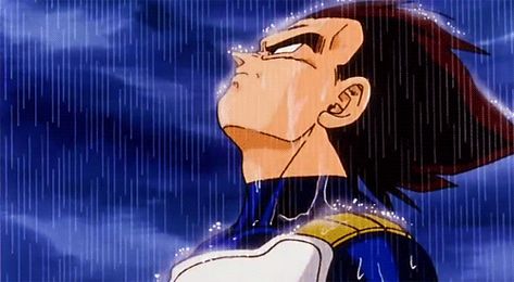 “♫Raindrops keep falling on my head♫ … I don’t know the rest of the lyrics.” | 22 Random Stoner Thoughts As Told By "Dragon Ball Z" GIFs The Rain, Dragon Ball, Gif, On Twitter, Twitter, Anime, Blue, Black