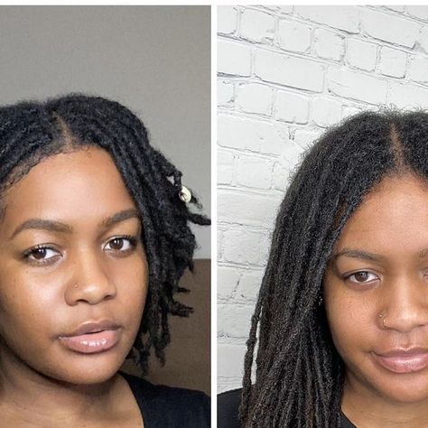 Taneisha, M.Ed 🌺 on Instagram: "It’s been awhile since I posted a comparison pic! 🤗 I remember loving my locs when they were ear/neck length… I honestly had more fun with them. Lol but I was soooo ready for them to get longer and here we are… Just about bra strap length. ✨ Don’t even worry about it, your locs will grow. Just continue pouring love and care into them! 😊 . #locs #locd #locstyles #locjourney #loclivin #naturalhair #locaholics #locnation #naturalgirl #natural #melanin #blackgirlma Bra Strap, Love And Care, Loc Styles, Nature Girl, Bra Straps, Locs, More Fun, No Worries, Natural Hair Styles