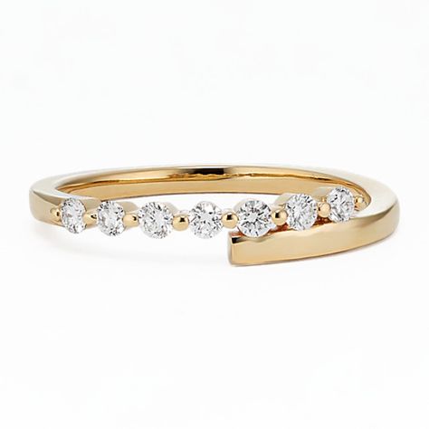 A perfect daily accessory  this stylish 14-karat yellow gold wrap ring features natural diamonds for beautiful sparkle. Thumb Rings Diamond, Wrap Diamond Ring, Graduated Diamond Ring, Modern Diamond Rings Design Unique, Diamond Ring Designs, Minimal Rings, Basic Ring, Diamond Wrap Ring, Simple Diamond Ring