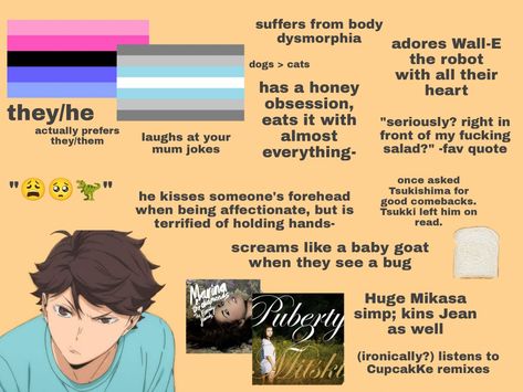 I HAD to put the bread in there. It was compulsary. Anyway yeah I don't really like Oikawa Oikawa Headcanon, Mum Jokes, Oikawa Haikyuu, Tooru Oikawa, Oikawa Tooru, Good Comebacks, Baby Goats, Laugh At Yourself, Haikyuu Anime