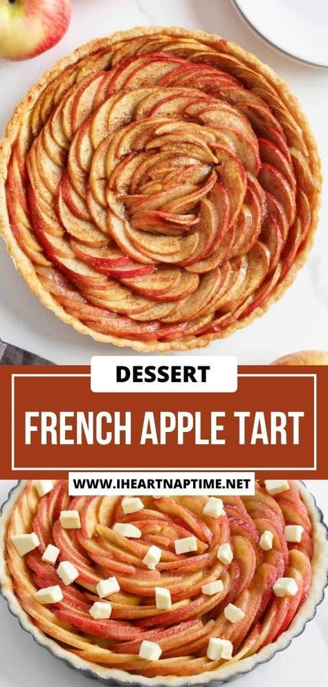 Tender, crisp apple slices nestled in a flaky crust, brushed with lemon juice, cinnamon, vanilla, and brown sugar, results in a French apple tart that is almost too pretty to eat! Apple Tart Recipe Easy, French Apple Tart Recipe, Apple Pie Tarts, Baked Apple Slices, Tart Crust Recipe, French Apple Tart, French Tart, Apple Tart Recipe, I Heart Naptime