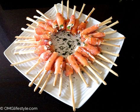 Smoked Salmon Appetizer on a Stick - OMG Lifestyle Blog On A Stick Appetizers, Appetizer On A Stick, Stick Appetizers, Alaskan Fishing, Cream Cheese Smoked Salmon, Cream Cheese Smoked, Menu Suggestions, Bread Stick, Smoked Salmon Appetizer