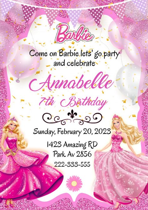 Create the perfect design by customizing easy to use templates in MINUTES! Easily convert your image designs into videos or vice versa! Browse through effective promotional flyers, posters, social media graphics and videos. Download web quality graphics for free! Prices start at $2.99 ONLY. Jasmine Birthday Cake, Barbie Birthday Invitations, Barbie Invitations, Birthday Party Invitations Free, Invitation Layout, Birthday Invitation Card Template, Free Barbie, Bday Invitations, Barbie Birthday Party