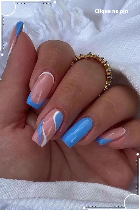 Holiday Acrylic Nails, Summer Gel Nails, Bright Summer Nails, Blue Acrylic Nails, Summery Nails, Girly Acrylic Nails, Summer Acrylic Nails, Pink Nail, Fall Nail Designs