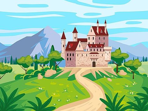 King Palace Background, Panorama Drawing, Palace Background, Kingdom Illustration, Field Architecture, Countryside Background, Fairy Trees, Medieval Kingdom, Tower Illustration