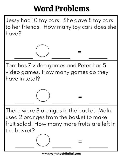 Word Problems Worksheet for 1st Grade, 2nd Grade, Math Worksheet, Solve Word Problems, Easy One-step Word Problems, Printable Easy one-step word problems for beginners involving addition, subtraction, multiplication and division. Download file US Letter size (8.5 x 11 in) - 5 pages For more worksheets, check out our store. https://www.etsy.com/shop/WorksheetDigital Thank you for visiting Worksheet Digital. www.worksheetdigital.com Math Grade 5 Activities, Grade 8 Worksheets Free Printable, 1st Grade Math Test, Printable 2nd Grade Worksheets, 3rd Grade Classroom Worksheets, First Grade Word Problems, Beginner Addition Worksheet, More And Less Worksheet Grade 1, 2nd Math Worksheets