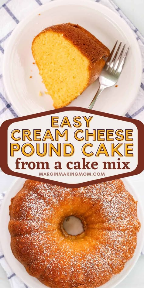 Cream cheese pound cake is one of the best and most versatile desserts there is, and this version is super easy to make with a cake mix! It's a great potluck dessert that can be eaten plain or served with berries, ice cream, or fruit topping. Box Cake Mix Pound Cake, Box Cake Bundt Cake, Box Cake With Cream Cheese, Cakes Using Boxed Cake Mixes, Cake Mix With Pudding Added, Cake Mix Pound Cake Recipe, Easy Cream Cheese Pound Cake, Cake Mix Pound Cake, Berries Ice Cream