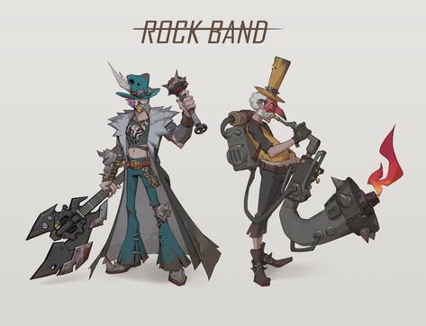 ArtStation - Rock Band, TIANHAO LI 7th Dragon, Doodle Characters, Characters Design, Game Concept, Anatomy Reference, Rwby, Rock Band, Character Concept, Rock Bands