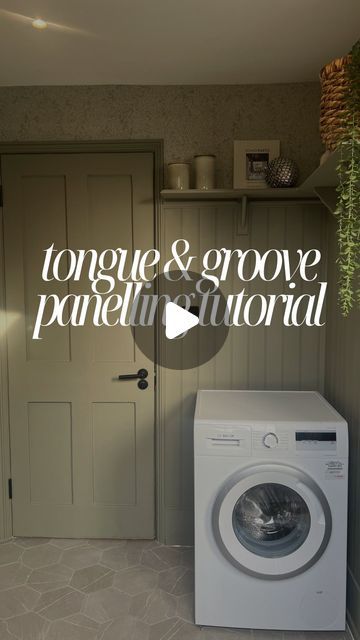 ALEX | DIY, Upcycling & Style on Instagram: "PANELLING TUTORIAL 📐 

This tongue & groove panelling from @bandq_uk and dreamy paint from @vandcopaint has totally transformed this room 😍

be sure to save this for your next project! 

#wallpanelling #utilitydecor #tongueandgroovepanelling #shiplap #panellinghowto #panellingtutorial #greenpanelling #londonhome #diyuk" Tongue And Groove Door, Panelling Tutorial, Kids Cupboard, Tongue And Groove Walls, Tongue And Groove Panelling, Diy Upcycling, Tongue And Groove, Sitting Room, Wall Paneling