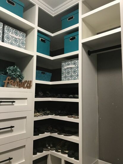 Over Christmas break, I began watching Tidying Up on Netflix and trying to better organize our closets. My master walk-in closet has always annoyed me, so I finally decided to tackle it! I tore out the wire closet shelving that was in there and created a DIY Closet Organizer with built-in drawers, shelves, and shoe storage. Here's an abbreviated description of how I built my closet organizer, for full details, please visit the tutorial on my website, link is at the bottom of this post… Diy Closet Organizer, Organize Closet Space, Wire Closet Shelving, Closet Makeover Diy, Computer Armoire, Closet Door Makeover, Closet Planning, Organized Closet, Craft Cabinet