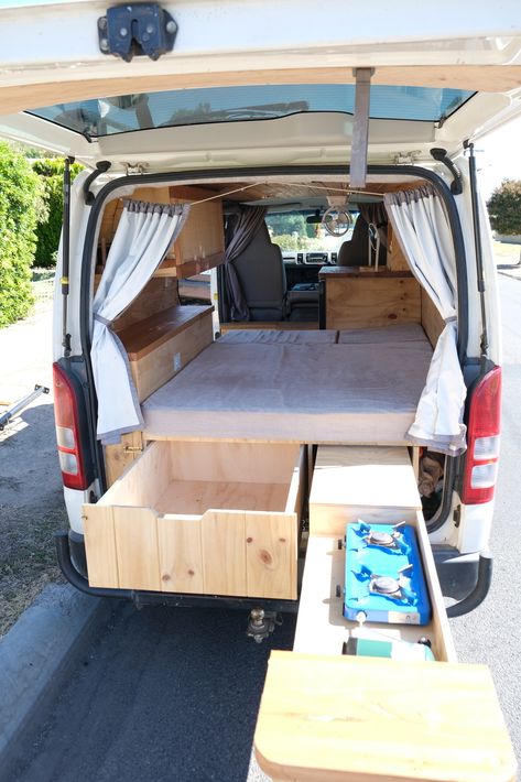 Campervan for Hire in HORSHAM VIC from $95.00 "Humphrey the Hiace" :: Camplify Hiace Conversion, Toyota Hiace Campervan Interior, Hiace Campervan, Toyota Hiace Campervan, Hiace Camper, Vw Conversions, Van Conversion Layout, Toyota Camper, Campervan Rental