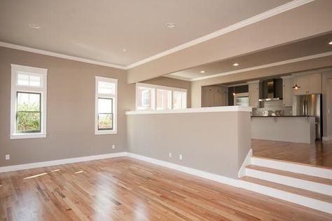 Half Wall Kitchen, Sunken Living Room, Living Room Remodel, Natural Home Decor, Room Remodeling, Hard Wood, White Trim, Home Fashion, 인테리어 디자인