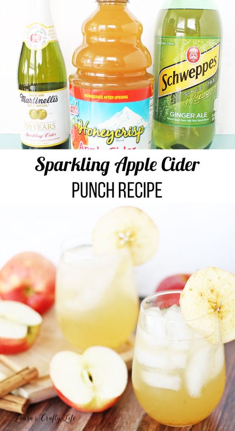 Delicious sparkling apple cider punch recipe for fall - perfect for fall celebrations, Halloween parties, and Thanksgiving dinner. #laurascraftylife #punchrecipe #applecider #fall Sparkling Apple Cider Punch, Coffee Eggnog, Apple Cider Punch Recipes, Drinks Thanksgiving, Alcohol Punch, Fall Punch Recipes, Fall Punch, Cider Punch, Sparkling Apple Cider