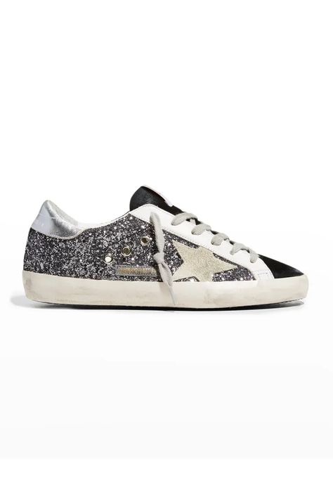 X5JFK Golden Goose Superstar Glitter Low-Top Sneakers Golden Goose Sneakers Outfit Work, Glitter Sneakers Outfit, Sneakers Outfit Work, Golden Goose Sneakers Outfit, Sneaker Outfits Women, Golden Goose Superstar, Goose Sneakers, Shoes And Sneakers, Goose Shoes