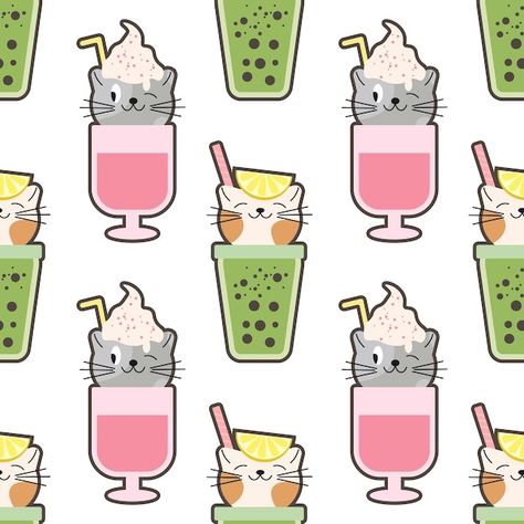 Vector cute bubble tea seamless pattern ... | Premium Vector #Freepik #vector #kawaii-pattern #kids-pattern #bubble-tea #bubble-drink Boba Tea Drinks, Cute Bubble Tea, Kawaii Pattern, Bubble Drink, Tea Drinks, Kawaii Faces, Cat Kawaii, Fruit Flowers, Kids Pattern