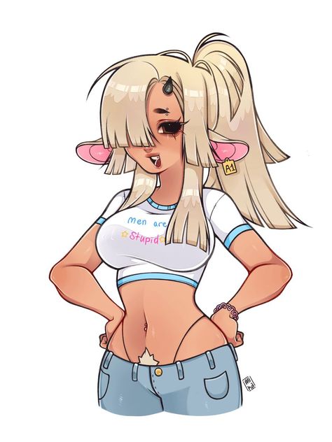 Female Oc Character Design Thick, Half Cow Half Human Oc, Cow Hybrid Oc Girl, Cow Person Character Design, Innocent Character Design, Goat Girl Oc, Cow Hybrid Oc, Cow Cute Drawing, Human Oc Art