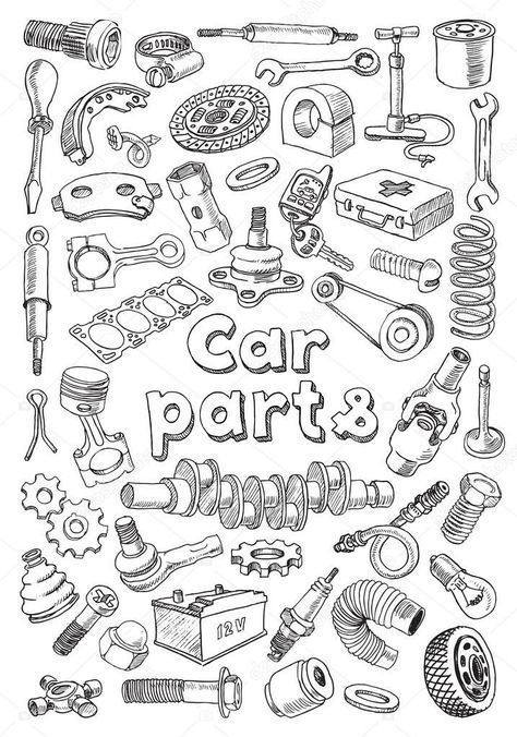 Vehicles Drawing, Mechanic Tattoo, Freehand Drawing, Cool Car Drawings, Mechanical Art, Car Tattoos, Car Artwork, Tattoo Style Drawings, Drawing Style