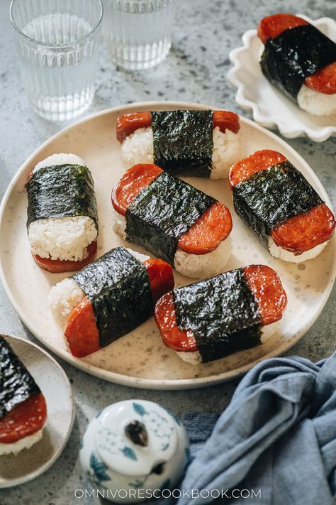 Spam Musubi Recipe, Musubi Recipe, Sushi Making Kit, Spam Pfp, Spam Recipes, Rice Mold, Luau Food, Appetizer Platter, Sushi Making