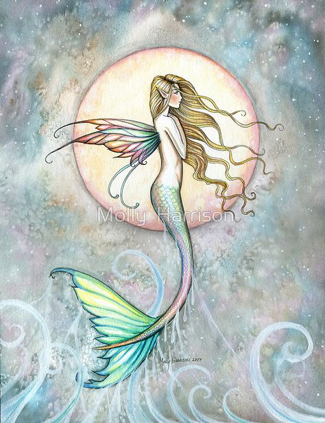 Taste Of Sky, Moon Mermaid, Mermaid Moon, Mermaid Poster, Mermaid Artwork, Painting Stuff, Mermaid Wall Art, Mermaid Fairy, Unicorns And Mermaids