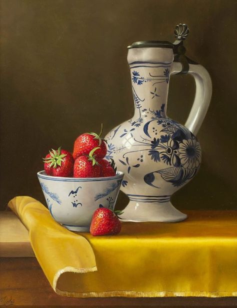 Johan de Fre | OIL | Strawberries and a Decorated Jug Masterpieces Painting, Dutch Still Life, Still Life 2, Still Life Images, Still Life Oil Painting, Still Life Drawing, Acrylic Paint Set, Acrylic Painting Tutorials, Realistic Paintings