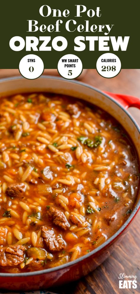 Recipe With Celery, Syn Free Recipes, Greek Orzo Soup, Ground Beef Orzo Soup, Orzo Beef Recipes, Orzo Recipes Beef, Beef Orzo Soup, Beef Orzo Soup Recipes, Beef Orzo Recipes