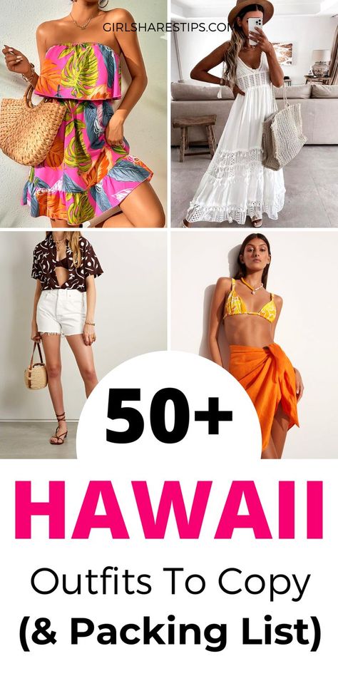 50+ cute Hawaii outfits to copy and shop directly, and the ultimate Hawaii packing list for your perfect vacation! | Hawaii outfits | Hawaii outfit ideas | beach outfits | beach outfit | vacation outfits | outfits for Hawaii vacation | Hawaii vacation outfits | Maui outfit ideas | beach vacation outfits | summer vacation outfits | summer beach vacation outfits | what to wear to Hawaii | Hawaii packing list | Hawaii outfits women | cute Hawaii outfits | Hawaii outfits ideas what to wear Hawaiian Casual Outfit Women, Hawaiian Day At Work Outfit, Hawaii Outfits For Party, Tropical Outfits For Women Party, How To Dress In Hawaii Ideas, Hawaii Dresses Outfit Ideas, What To Wear On An Island Vacation, Hawaiian Vacation Outfits For Women Over 50, Outfits To Wear In Hawaii Summer