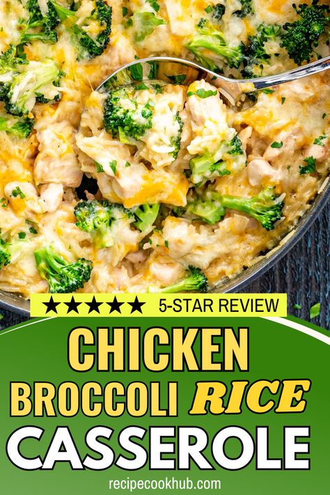 This easy cheesy chicken broccoli rice casserole is a comforting one-dish meal that’s perfect for busy nights. With tender chicken, fluffy rice, broccoli, and a deliciously creamy cheese sauce, it’s a family-friendly dinner that’s ready in no time. Simple to make and satisfying, this cheesy casserole is sure to become a regular favorite. Click to discover this yummy chicken broccoli rice casserole recipe! Casserole Recipes Chicken Rice, Broccoli Cheese Casserole With Chicken, Easy Chicken Broccoli Rice Casserole, Broccoli Chicken Rice Casserole, Creamy Chicken Rice Casserole, Chicken Broccoli Rice Cheese Casserole, Chicken Cheese Casserole, Easy Chicken Rice Casserole, Cheesy Chicken Broccoli Rice Casserole